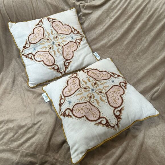 Patina Vie throw pillows yellow velour Pink Heart Embroidery cotton velvet 17" 2 - Picture 11 of 16
